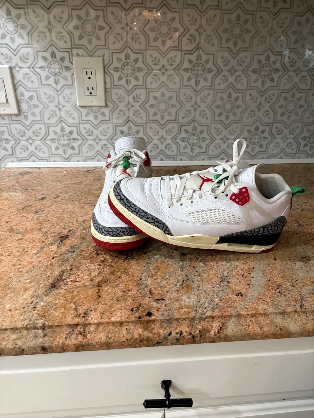 Jordan White with Red, Green & Gray Retro Sneakers